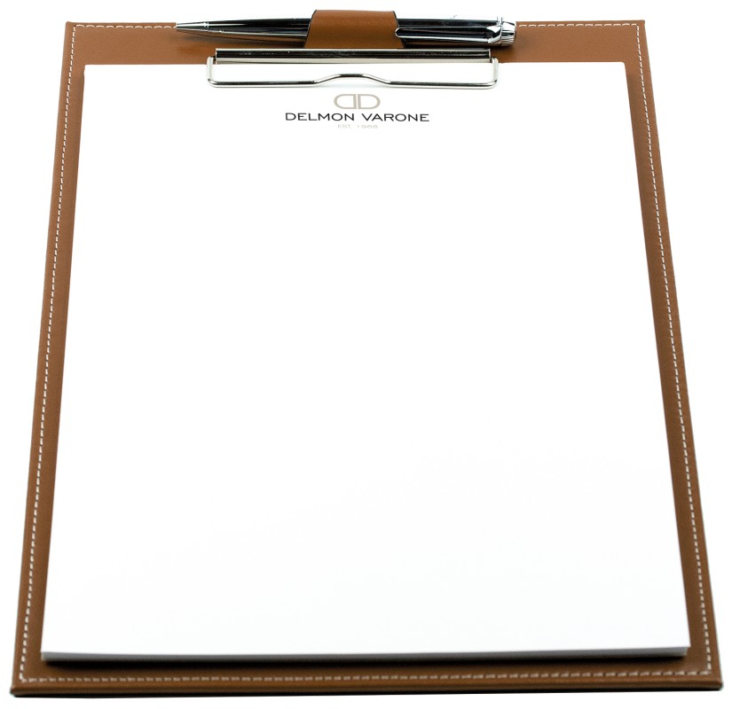 Klemmbrett DIN A4 mit Blockklemme in CAMBRIDGE Top Grain Rindspaltleder hellbraun